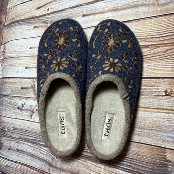 Taos Woolderness 2 EUR 40 US 9 -9.5 Navy Boiled Wool Cork Slip On Clog Slipper - Picture 8 of 12